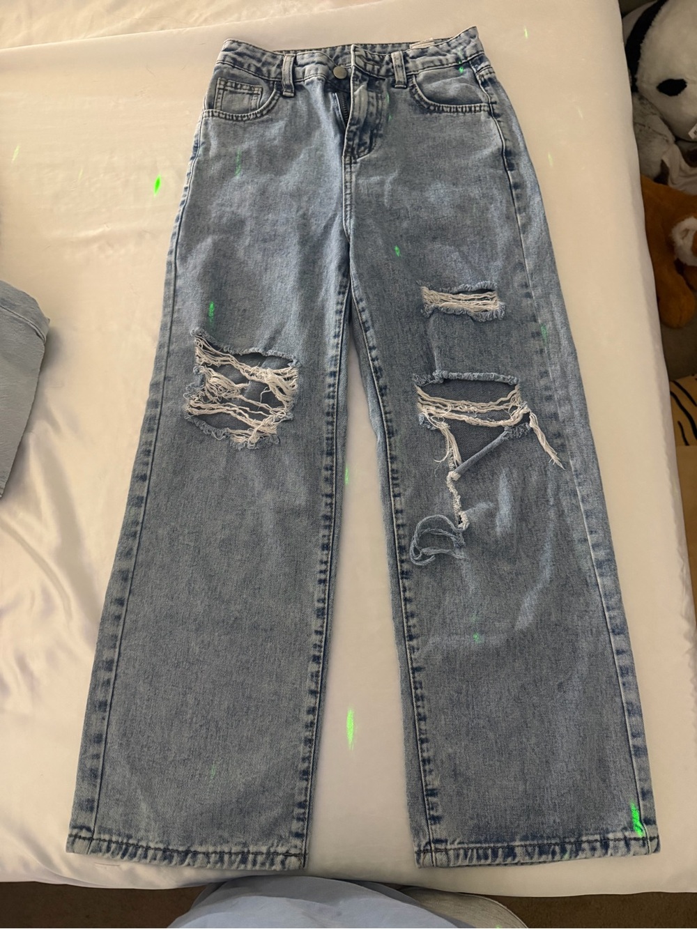 SHEIN Light Blue Ripped Straight-Leg Jeans